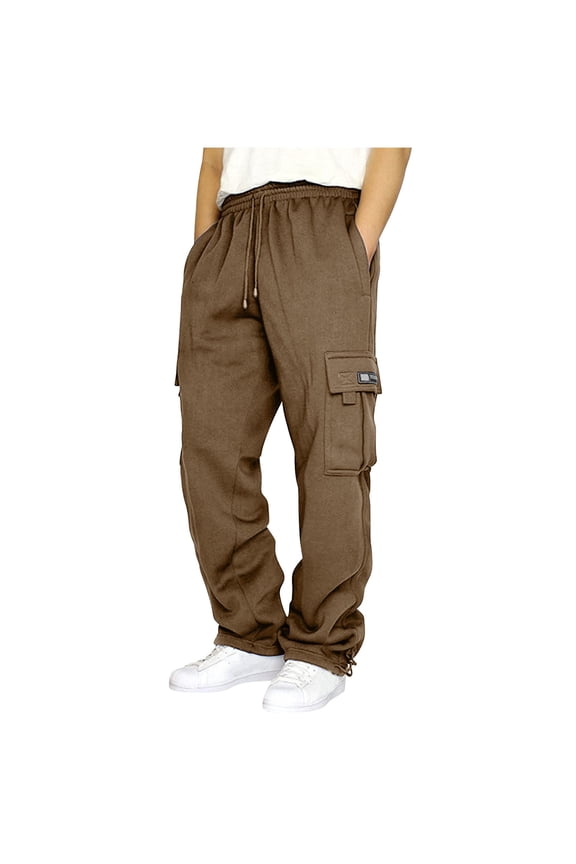 Men's Heavyweight Cargo Sweatpants Stretch Elastic Waist Trousers Drawstring Loose Fit Joggers With Pockets
