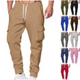 thumbnail image 1 of Men's Heavyweight Cargo Sweatpants Winter Warm Tapered Joggers with Flap Pockets Drawstring Waist Active Bottoms for Lounge Everyday Fall, 1 of 6