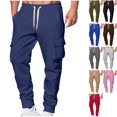 thumbnail image 1 of Men's Heavyweight Cargo Sweatpants Winter Warm Tapered Joggers with Flap Pockets Drawstring Waist Active Bottoms for Lounge Everyday Fall, 1 of 6