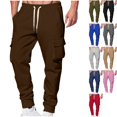 thumbnail image 1 of Men's Heavyweight Cargo Sweatpants Winter Warm Tapered Joggers with Flap Pockets Drawstring Waist Active Bottoms for Lounge Everyday Fall, 1 of 6