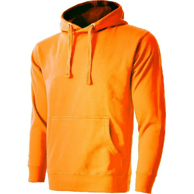 Men’s Heavyweight Casual Pullover Hoodie Sweatshirt with Front Pocket (Neon  Orange, M)