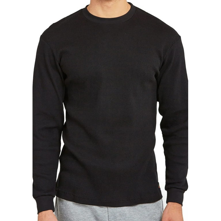 Men's Heavyweight Cotton Waffle Knit Thermal Top, Black L, Long