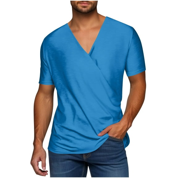 Men's Heavyweight Cotton T Shirt – Basic Short Sleeve V Neck Plain Tee Top Tshirts