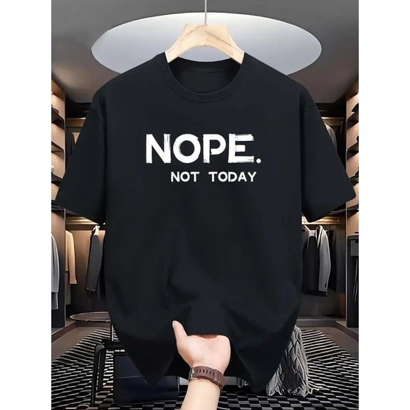 Men's Heavyweight Cotton T-Shirt with Bold "NOPE. NOT TODAY" Graphic Print - Loose Fit Street Style Crew Neck, 6.77oz Preshrunk Jersey, Double-Needle Stitched Hem