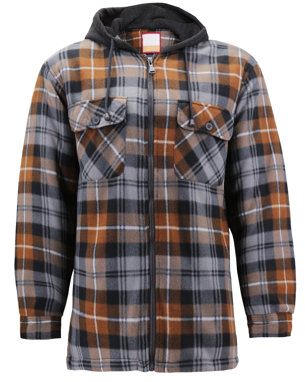 Men s Heavyweight Flannel Fleece Lined Plaid Sherpa Hoodie Jacket 18 Brown Black M Walmart