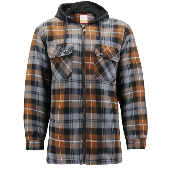 Men's Heavyweight Flannel Fleece Lined Plaid Sherpa Hoodie Jacket (18 - Brown/Black, M)