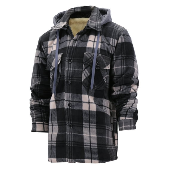 Men's Heavyweight Flannel Fleece Lined Plaid Sherpa Hoodie Jacket (M5065 - #204 (D.Tan/D.Gray), 5XL)