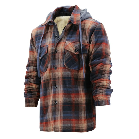 Men's Heavyweight Flannel Fleece Lined Plaid Sherpa Hoodie Jacket (M5065 - #207 (Brown/Blue), 2XL)