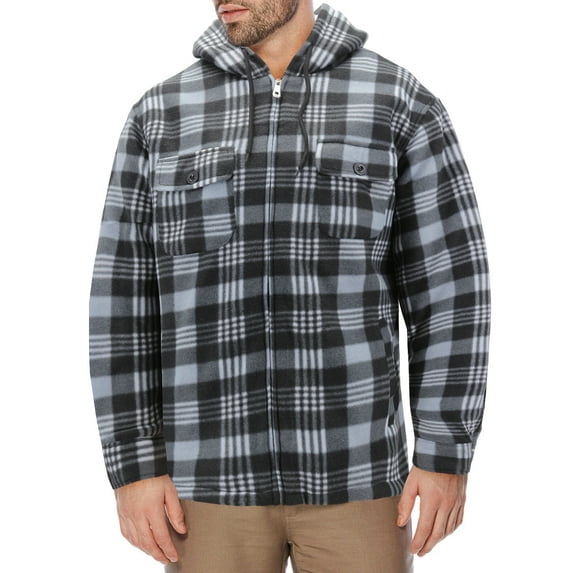 Men's Heavyweight Flannel Fleece Lined Plaid Sherpa Hoodie Jacket (MFJ130 Charcoal, 5XL)