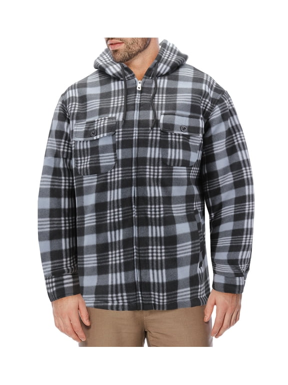 Men's Heavyweight Flannel Fleece Lined Plaid Sherpa Hoodie Jacket (MFJ130 Charcoal, M)