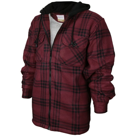 Men's Heavyweight Flannel Zip Up Fleece Lined Plaid Sherpa Hoodie Jacket (#317 - Burgundy Black, S)
