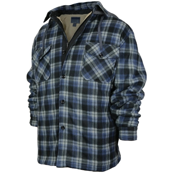 Men's Heavyweight Flannel Zip Up Fleece Lined Plaid Sherpa Hoodie Jacket (#52 Blue Black, 5XL)