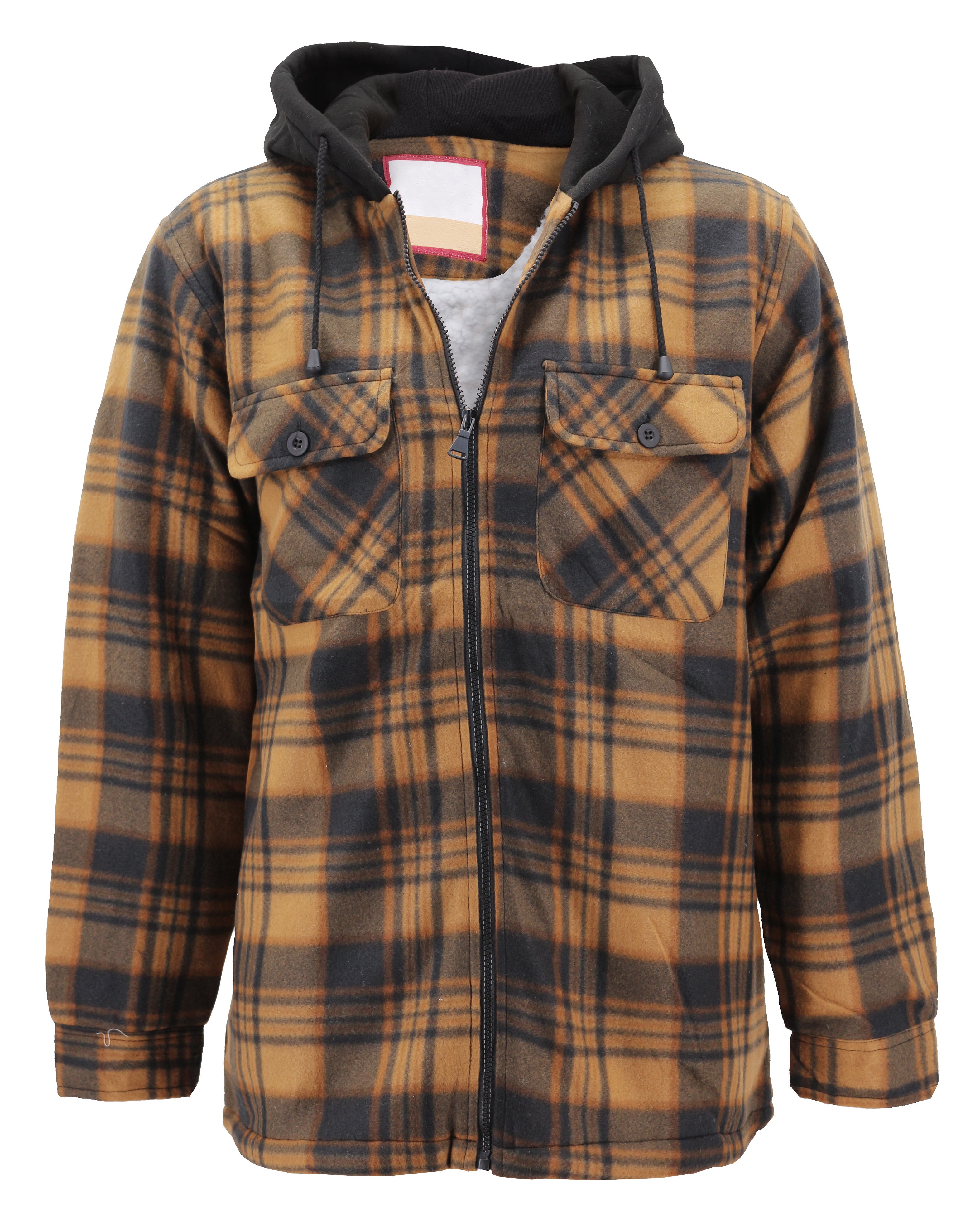 Men's Heavyweight Flannel Zip Up Fleece Lined Plaid Sherpa Hoodie
