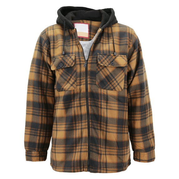 Men's Heavyweight Flannel Zip Up Fleece Lined Plaid Sherpa Hoodie Jacket (628R - Charcoal/Beige/Black, M)