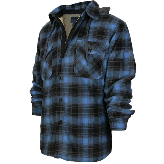 Men's Heavyweight Flannel Zip Up Fleece Lined Plaid Sherpa Hoodie Jacket (#701 Blue, 4XL)