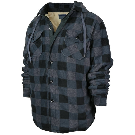 Men's Heavyweight Flannel Zip Up Fleece Lined Plaid Sherpa Hoodie Jacket (#801 Dark Grey Light Grey, 2XL)