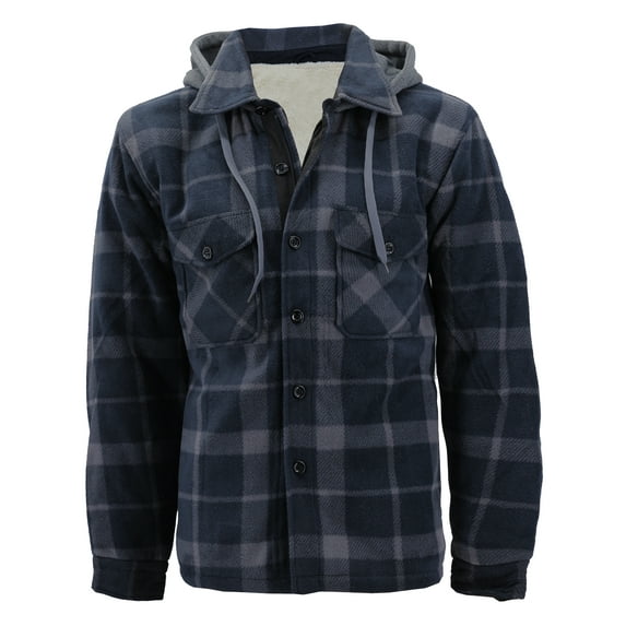 Men's Heavyweight Flannel Zip Up Fleece Lined Plaid Sherpa Hoodie Jacket (#902 D.Blue/D.Grey, 2XL)
