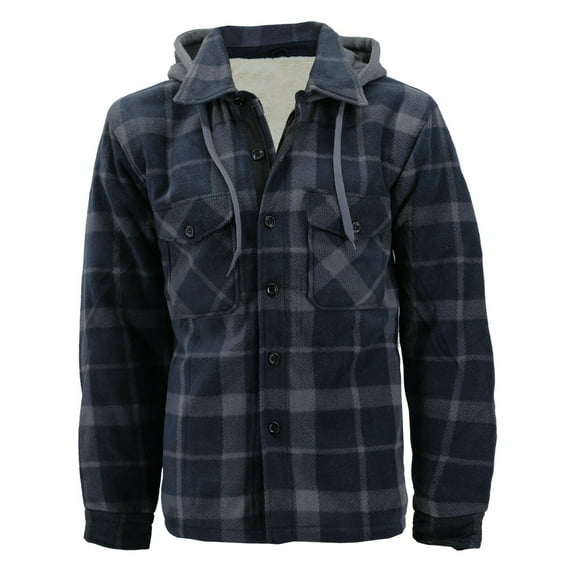Men's Heavyweight Flannel Zip Up Fleece Lined Plaid Sherpa Hoodie Jacket (#902 D.Blue/D.Grey, 3XL)