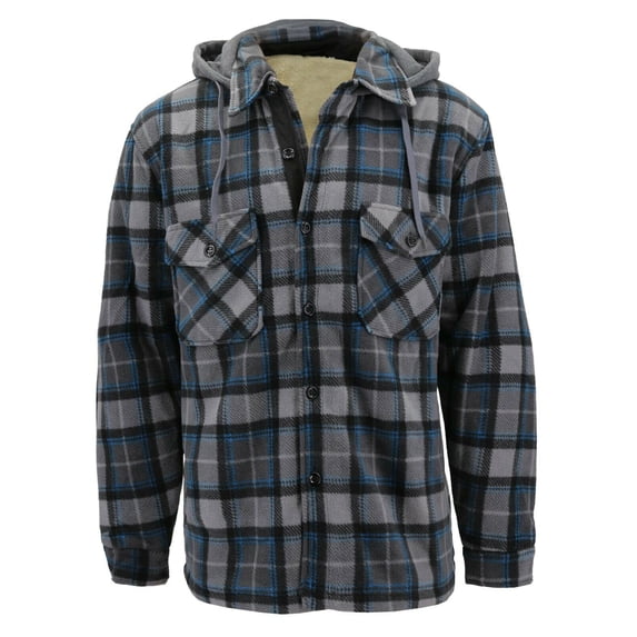 Men's Heavyweight Flannel Zip Up Fleece Lined Plaid Sherpa Hoodie Jacket (#906 D.Grey/Blue, 3XL)