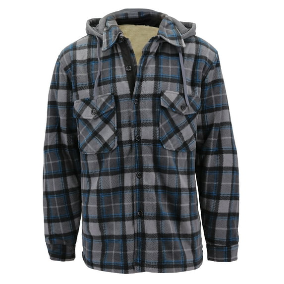Men's Heavyweight Flannel Zip Up Fleece Lined Plaid Sherpa Hoodie Jacket (#906 D.Grey/Blue, M)