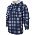 thumbnail image 1 of Men's Heavyweight Flannel Fleece Lined Plaid Sherpa Hoodie Jacket (MFJ130 - Navy, L), 1 of 2