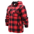 thumbnail image 1 of Men's Heavyweight Flannel Zip Up Fleece Lined Plaid Sherpa Hoodie Jacket (MFJ130 Red, M), 1 of 2