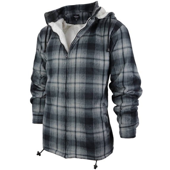Men's Heavyweight Flannel Zip Up Fleece Lined Plaid Sherpa Hoodie Jacket (P4 - Grey Black, S)