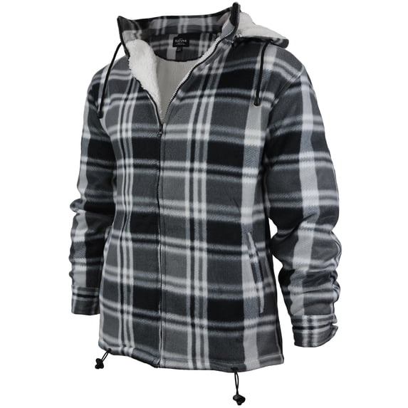 Men's Heavyweight Flannel Zip Up Fleece Lined Plaid Sherpa Hoodie Jacket (P6 - White Black, 2XL)