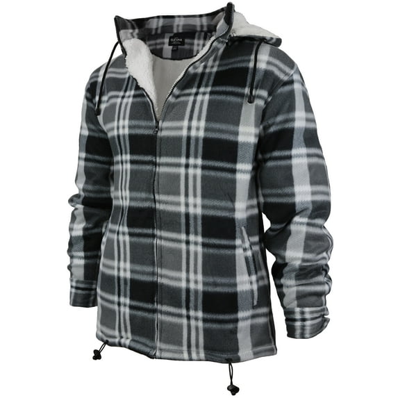 Men's Heavyweight Flannel Zip Up Fleece Lined Plaid Sherpa Hoodie Jacket (P6 - White Black, M)
