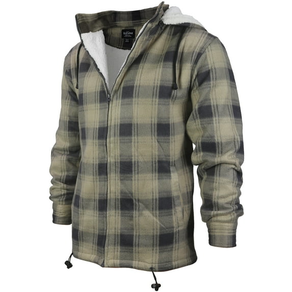 Men's Heavyweight Flannel Zip Up Fleece Lined Plaid Sherpa Hoodie Jacket (P9 - Tan Brown, S)