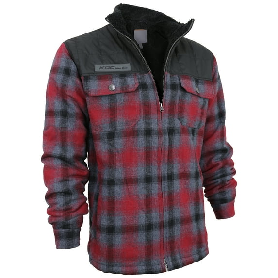 Men's Heavyweight Flannel Zip Up Fleece Lined Plaid Sherpa Jacket (KDC Red (No Hood), 3XL)