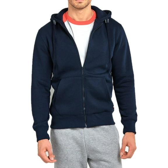 Men's Heavyweight Fleece Active Casual Cotton Long Sleeve Full-Zip Hoodie, Navy S, 1 Pack