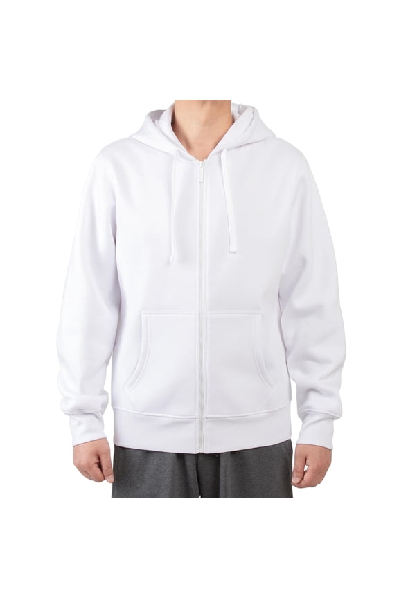 Men's Heavyweight Fleece Active Casual Cotton Long Sleeve Full-Zip Hoodie, White M, 1 Pack