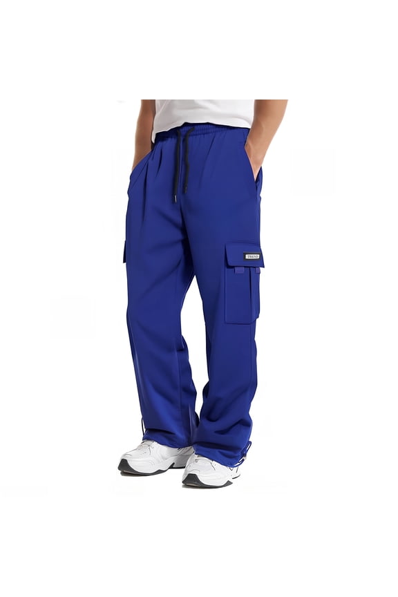 Men's Heavyweight Fleece Cargo Pants Baggy Sweatpants Wide Leg Sweats with Pockets Blue 2XL