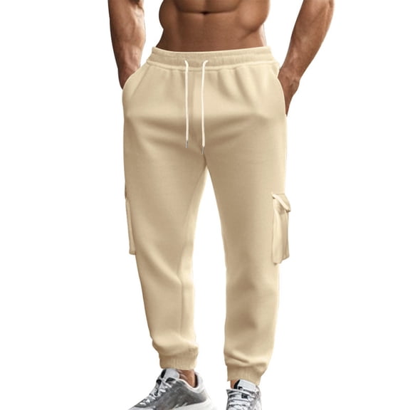 Men's Heavyweight Fleece Cargo Sweatpants Baggy Jogger Pant Elastic Waist Drawstring Casual Stretch Workout Athletic Trousers