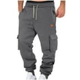 thumbnail image 1 of Men's Heavyweight Fleece Cargo Sweatpants Baggy Sweat Pants with Pockets Elastic Waist Drawstring Joggers Trousers, 1 of 6