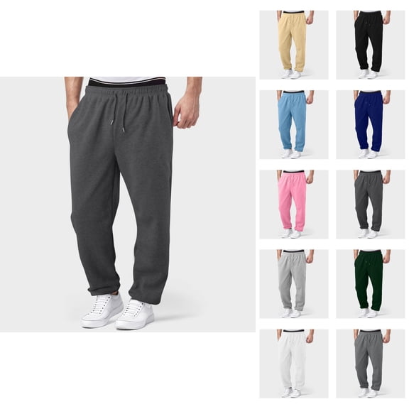 Men's Heavyweight Cargo Sweatpants Baggy Sweat Pants with Pockets Elastic Waist Drawstring Joggers Trousers