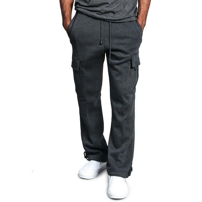 Men's Heavyweight Fleece Cargo Sweatpants Stretch Elastic Waist Baggy  Joggers Drawstring Outdoor Trousers with Pockets 
