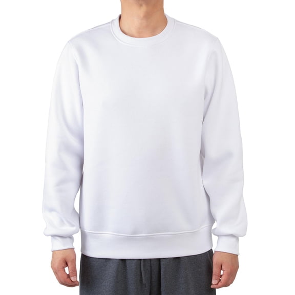 Men's Heavyweight Fleece Cotton Crewneck Long Sleeve Sweatshirt, White L, 1 Pack