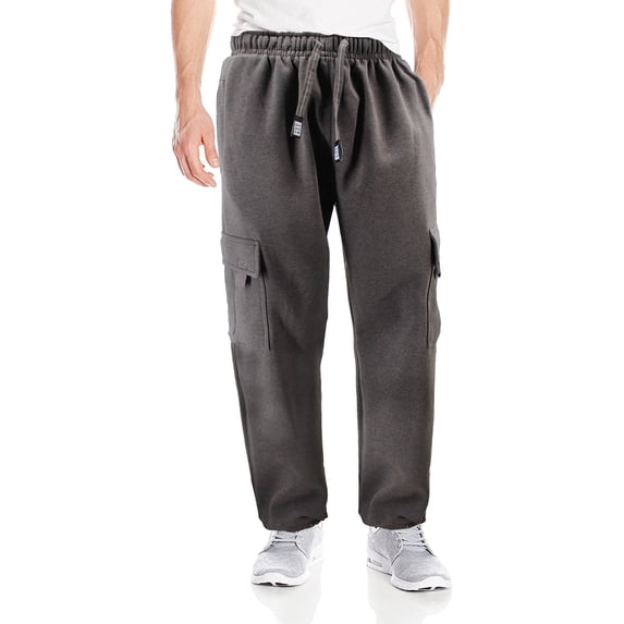 Men's Heavyweight Fleece Drawstring Elastic Waist Casual Cargo Sweat Pants (Dark Grey, S)