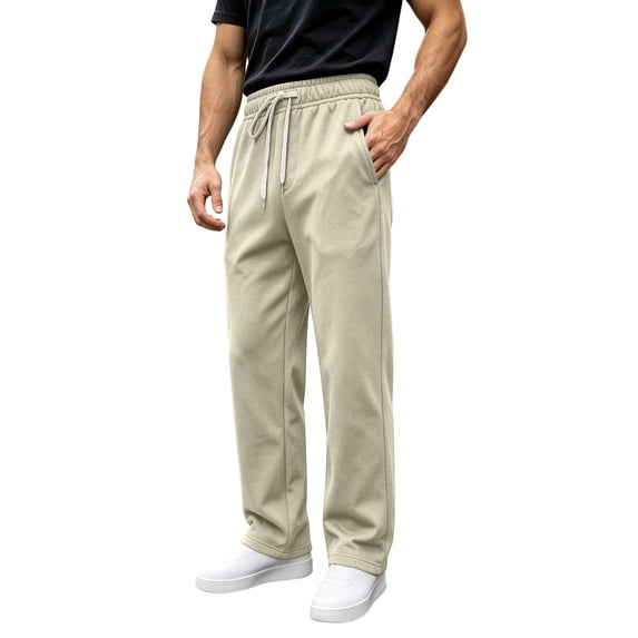 Men's Heavyweight Fleece Sweatpants Solid Color Thick Straight Leg Pants Loose Casual Breathable Sweatpants with Pockets