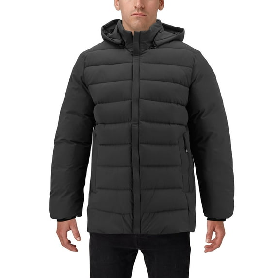Men’s Heavyweight Insulated Microfiber Removable Hood Quilted Zip Puffer Jacket (Black, 2XL)