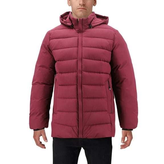 Men’s Heavyweight Insulated Microfiber Removable Hood Quilted Zip Puffer Jacket (Burgundy, 3XL)