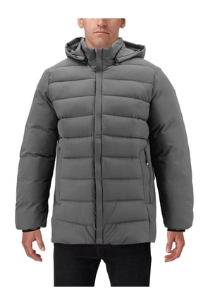 Men’s Heavyweight Insulated Microfiber Removable Hood Quilted Zip Puffer Jacket (Charcoal, 2XL)