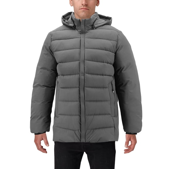 Men’s Heavyweight Insulated Microfiber Removable Hood Quilted Zip Puffer Jacket (Charcoal, 2XL)
