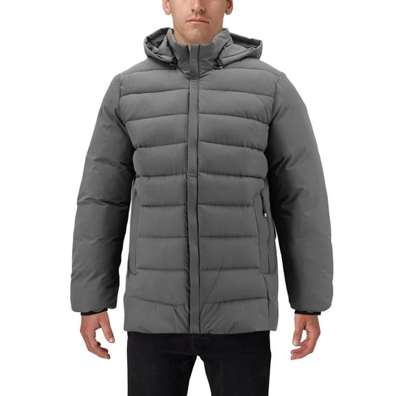 Men’s Heavyweight Insulated Microfiber Removable Hood Quilted Zip Puffer Jacket (Charcoal, 3XL)
