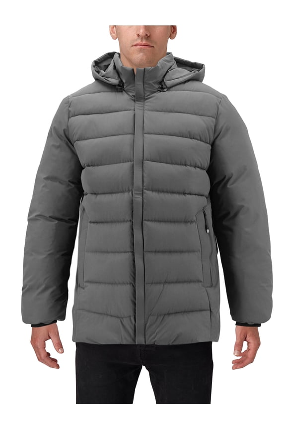 Men’s Heavyweight Insulated Microfiber Removable Hood Quilted Zip Puffer Jacket (Charcoal, XL)