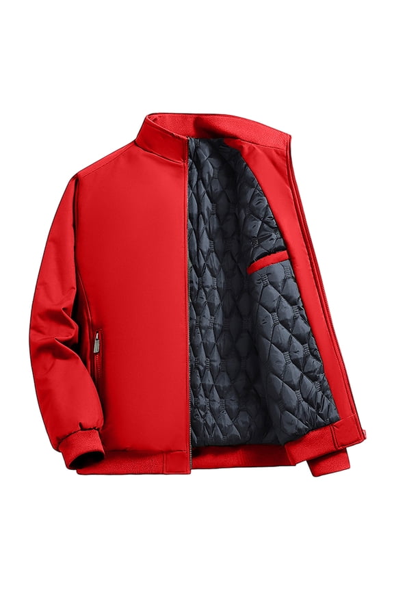 Men's Heavyweight Jackets Stand Collar Quilted Lined Full Zip Stylish Windbreaker Sport Coat with Zipper Pocket (XL, Red)