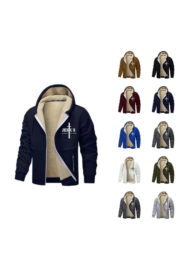 Men's Heavyweight Lined Windproof Zip Up Outerwear Jackets Warm Hooded Sweatshirt Multiple Colours Men Cotton Fleece Hooded Sweatshirt