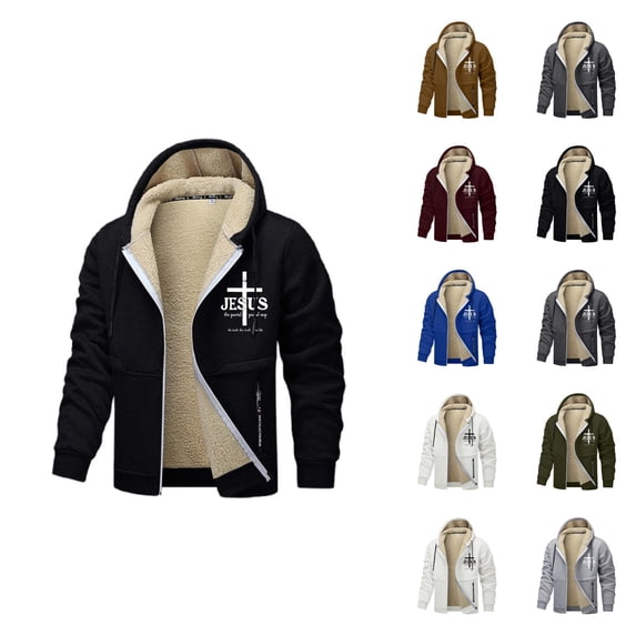 Men's Heavyweight Lined Windproof Zip Up Outerwear Jackets Warm Hooded Sweatshirt Multiple Colours Men Cotton Fleece Hooded Sweatshirt